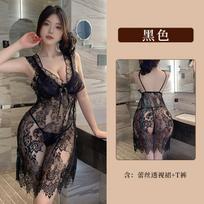 Sexy lace nightdress sexy lingerie bed teasing perspective temptation free passion pajama set one size fits all gray
