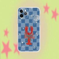 Lobster On Stripes Ocean Transparent Non-Slip Phone Case For iPhone 17,16,15,14,13,12,11,Air,X,XR,Pro,Max,Plus iPhone11PROMAX gray