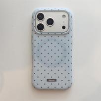 Magnetic Round-Edge Polka Dot iPhone 14/13 Case in Blue and White, Compatible with Apple 17/16/15 PROMAX iPhone 17
