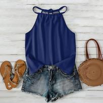 Women Bohemian Solid Color Sleeveless Camisole Top Summer Casual Loose Fit Spaghetti Strap Blouse for Outdoor and Daily Wear M