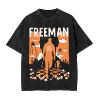 Half-Life Gordon Freeman Freemen Graphic T-Shirt Vintage Washed Black Oversized Sci-Fi Game Unisex Casual T-shirt S įvairiaspalvis
