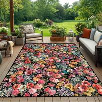 Vibrant 2D Floral Garden Area Rug for Patio Bedroom Living Room Non Slip Washable Floor Mat Home Decorative Soft Carpet 40X60CM