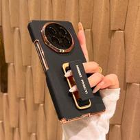 Wristband Shockproof Cover For Honor Magic V6 Case Electroplating PU Leather Dual Hinge Protection Metal Bracket Elastic shell Honor Magic V6 red