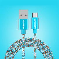 KEYSION Digital Cable Micro USB Charger Camo Braided Phone Cable Fast Charging Data Sync 2.4A 2M mėlyna