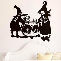 Halloween New Creative Wall Sticker Two Witches Living Room Bedroom Background Decorative Stickers juoda