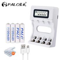 PALO 4-12vnt AAA 3A įkraunama baterija ni-mh 1,2V 1100mAh + 4 lizdai USB išmanusis greitas įkroviklis AA AAA baterijai