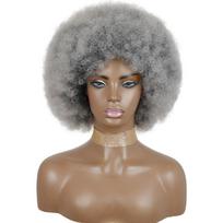 MISS WIG Black Women's Short and Fluffy Wigs, Black Women's Kinky Curly Synthetic Hair, Party Role-playing Gray Wigs, Bangs