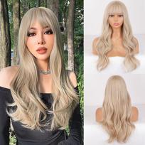 XINRAN rudi variniai imbieriniai ilgi banguoti sintetiniai perukai moterims Natural Wave perukai su kirpčiukais karščiui atspariems Cosplay plaukams white