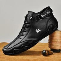 Men Boots Winter With Fur Warm Handmade Ankle Boots Men Work Snow Shoes Men Split Leather Boots 48 juoda