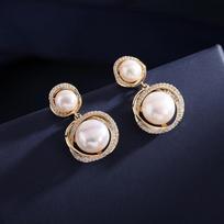Fashion France Pearl Earring Micro Pave Cubic Zirconia Round Dangler 2022 Luxury Earings Jewelry For Women