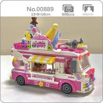 00889 Vehicle World Bear Vestuvių gimtadienio tortas Maisto sunkvežimio modelis „Pasidaryk pats“ Mini kaladėlės, plytos, statybinis žaislas vaikams be dėžutės pink
