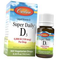 Liquid Vitamin D3, Super Daily D3 6000, Carlson Labs 10ml (36353097) 10ml