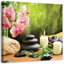 Drobės atspaudas Orchidėjos žiedas Zen SPA Žvakės 30x30 žalia