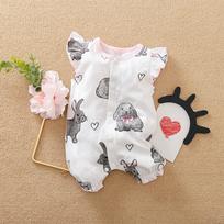 Newborn Infant Baby Girls Easter Ruffle Buny Printed  Jumpsuit Romper Set 80 balta