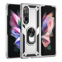 Smūgiams atsparus stovas telefono dėklas, skirtas Samsung Galaxy Z Fold 4 Fold 3 5g Case Armour Silicon Car Holder Magnet Ring Kieto dangčio apvalkalas For Galaxy Z Fold 4 sidabras