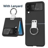 For Samsung Galaxy Z Flip 4 3 Case Luxury Skin -Friendly Plain Color Ring Holder With Lanyard Folding Shockproof Protection Cover Shell and Lanyard juoda