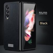 Skirtas „Samsung Galaxy Z Fold 3 5g“ dėklui, „Z Fold 2“ odiniam dėklui, poliuretano odai + kietam kompiuterio apvalkalui, ypač plonam, plonam, patvariam apsauginiam dangčiui for Galaxy Z Fold 3 juoda