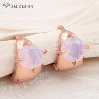 Fashion Round Crystal Drop Earrings For Women Wedding Rose Gold Color Elegant Jewelry Cubic Zirconia Eardrop white