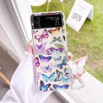 For Samsung Galaxy Z Flip 4 3 Case Butterfly Painted Bracelet For Samsung Z Flip3 Case Transparent Shockproof Pc Hard Back Cover For Samsung Z Flip 4