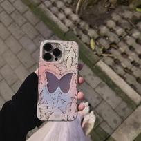 Gradient Laser Butterfly Phone Case For Iphone 14 13 12 11 Pro Max 14 Plus 14pro Shockproof Matte Silicone Soft Bumper Cover For iPhone 14Pro gray