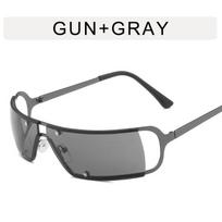 Cyberpunk Rimless Sunglasses with Retro Metal Frame for Women - Y2K Steam Punk Shades One Size gray