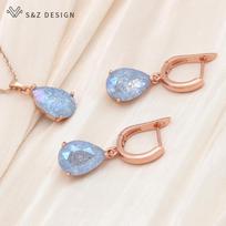 Fashion Water Drop Crystal Jewelry Sets Rose Gold Color Dangle Earrings For Women Trendy Pendant Necklace Gift white