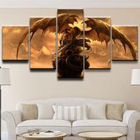 Drobės paveikslai 5 vienetai Dragon Fantasy Sword Warrior Wall Art HD spausdinta Šiuolaikinių berniukų kambario nuotraukos Plakatas Namų dekoras Be rėmelio 20x35cm*2  20x45cm*2  20x55cm*1