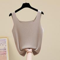 Vasaros pagrindo kvadratinė apykakle megzti viršutiniai viršutiniai marškinėliai moterims be rankovių ledo šilko liemenė laisvalaikio plona kamšalu, Sexy Crop Top 27225 One Size