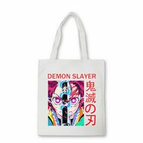 Demon Slayer Anime spausdinimo drobės pirkinių krepšys naujas Harajuku atsitiktinis vintažinis smagus goth peties krepšys Moteriškas krepšys anime drobės krepšys 24*26cm white