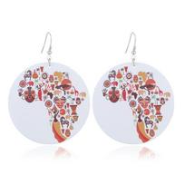 Trendy Geometric Circular Wood Printing Combined African Map Earrings Wooden balta