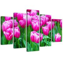 Five piece picture canvas print Pink Tulips 100x70 rožinė