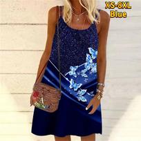 Women Flower Butterfly in Music Score Printed Mini Dress Sleeveless Party Dress Summer Beach Dress Sundress 8XL raudona