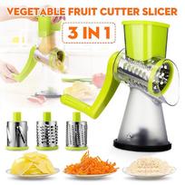 Non-Slip Base Manual Roller Potato Chopper Carrot Grater Vegetable Slicer Cutter Detachable 3 Stainless Steel Blade gray