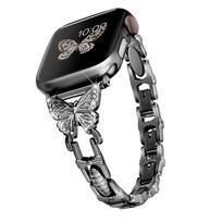 Drugelio apyrankė skirta Apple Watch Series 8 7 Band SE 6 5 4 45mm 41mm 40mm 42mm Bling nerūdijančio plieno dirželis, skirtas iWatch 3 42mm 38mm 38/40/41mm juoda