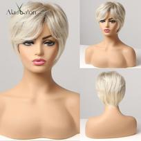 ALAN EATON moteriškas perukas Ombre Juoda Ruda Šviesiai Blondinė Balta Trumpi Tiesūs Daugiasluoksniai Plaukai Sintetiniai perukai su šoniniais kirpčiukais Pixie Cut beige