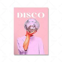 Pink Disco Print Vintažinis sienų dekoravimas Mergina Ball Art Cavas Painting Rožinė bendrabučio apdaila 21cm×30cm NoFrame