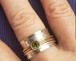 Spinner Ring, Peridot Gemstone Ring, Handmade Ring, Anniversary Ring, Boho Ring, Birthstone Ring, Spinner Band, Statement Ring 6 brown