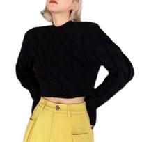 Pusiau turtleneck Twist megztas apkarpytas megztinis rudens žiemos korėjiečių mados moterų megztiniai megztiniai kasdieniai ilgomis rankovėmis 28867 One Size juoda