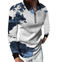 Polo marškinėliai Vyriški ilgomis rankovėmis Fashion White Lightning Print Nauji vyriški polo marškinėliai ilgomis rankovėmis užtrauktuku marškinėlių viršus 8XL balta
