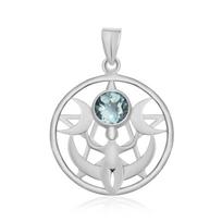 Triple Moon Goddess Celtic Pentagram Pentacle Pendant 925 Sterling Silver Natural Blue Topaz Gemstone Pendant For Unisex mėlyna