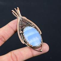 Owyhee Opal Gemstone Pure Copper Wire Wrapped Handmade Pendant Jewelry For New Year Gift 3.35 Inches mėlyna