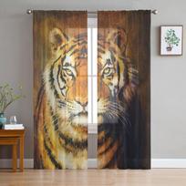 Tigro gyvūno Danqing permatomos užuolaidos svetainės langui tiulinės užuolaidos miegamajam, virtuvei, namų dekoravimui, voile draperijos W135 x H115cm x1 black