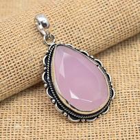 Faceted Pink Chalcedony Gemstone Handmade 925 Sterling Silver Pretty Pendant For Gift 1.77 Inches rožinė