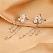1 Pcs 925 Sterling Silver No-piecing Zircon Tassel Bead Pearl Clip Earring for Women Girl Ear Cuff Jewelry Brincos Bijoux Femme sidabras