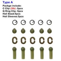 5 Karpių žvejybos reikmenų rinkinys C klipas (3/6 svaro) Q Ring Clip Heli Bead Sleeves Karpio plaukų įtaisas Karpių žvejybos terminalo reikmenims gray