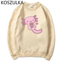 Funny Women Cute Axolotl Loves Bubble Tea Hoodies Sweatshirt Print Loose Cartoon Hooded Oversized Hoodie Streetwear Pink Clothes L beige
