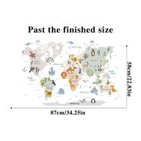 World Map Animals Wall Stickers for Kids Room Decoration Cartoon Wallpaper Nursery Vinyl Wall Decal