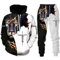Vyriški „Cross Lion“ 3D spausdinimo gobtuvai/kostiumai, laisvalaikio vyriški, moteriški sportinio kostiumo rinkinys „Jesus Love Every“ Christian Streetwear Drabužiai Y2k viršūnės XL