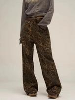 Winter Leopard Y2k Long Jeans Women High Waist casual Loose Straight Pants Female Korean Style Baggy Wide Leg Trouser 2024 S įvairiaspalvis