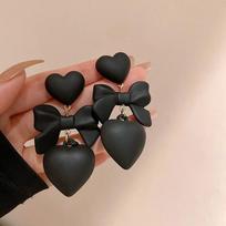 Retro juodos širdelės auskarai moterims Bowknot Love Drop Auskarai Vintažiniai moteriški vakarėlio auskarai papuošalai Valentino dienos dovanos didmeninė prekyba juoda